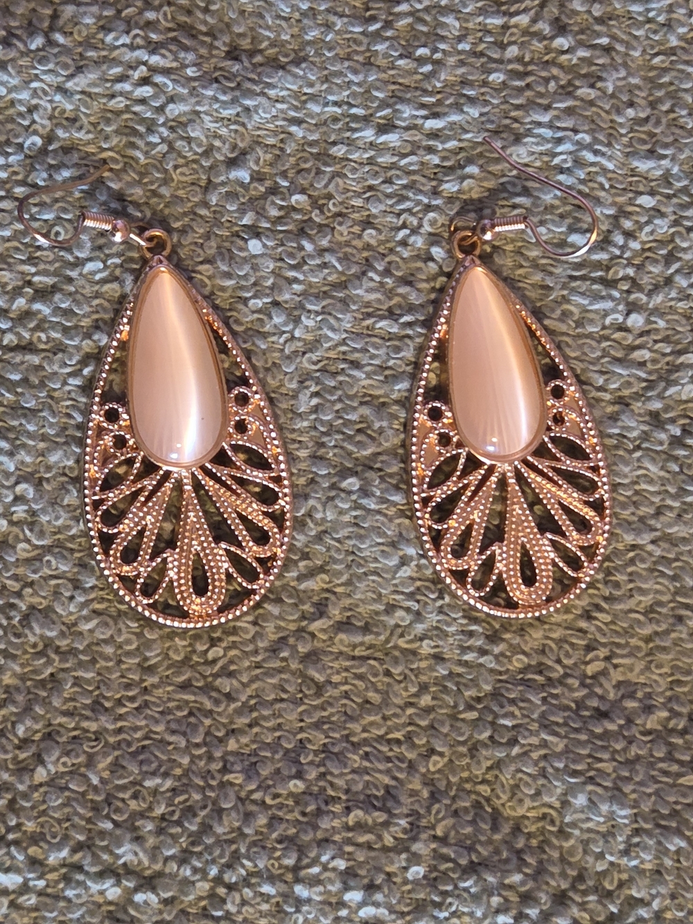 Elegant Pink Teardrop Filigree Earrings - Women Jewelry